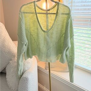Free People Light Green V-Neck Sweater